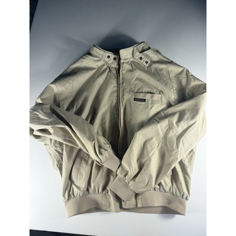 Members Only Men's Size 44 Tan Racer Jacket Zip Front Ribbed Cuffs - Picture 2 of 7